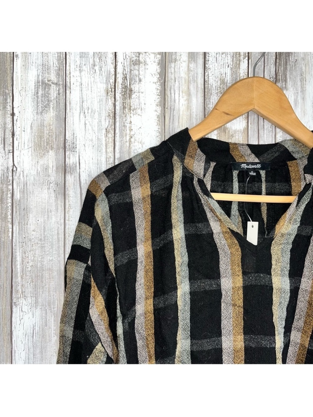 Madewell Highroad Popover Top Black Tan Stripe NWT Size M Lightweight Blouse - Picture 4 of 6